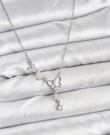 316l Çelik Zincir Gümüş Renk Kelebek Model Kadın Kolye