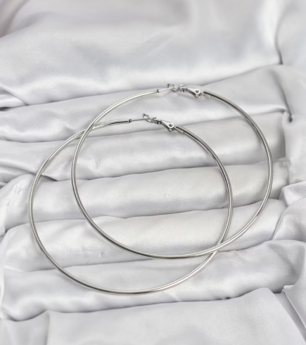 316l Çelik Gümüş Renk 75 Mm Halka Küpe